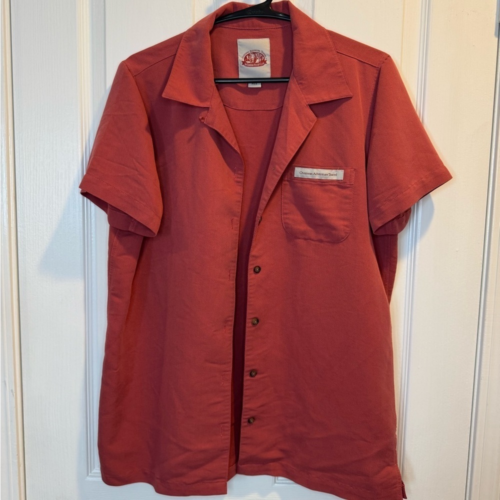 Overseas Adventure Travel Rust Color Shirt Sleeve Button Down Shirt Size M